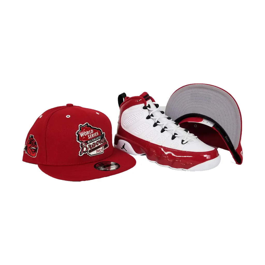 Matching New Era Milwaukee Braves Metal Badge Snapback Hat For Jordan 9 Gym Red