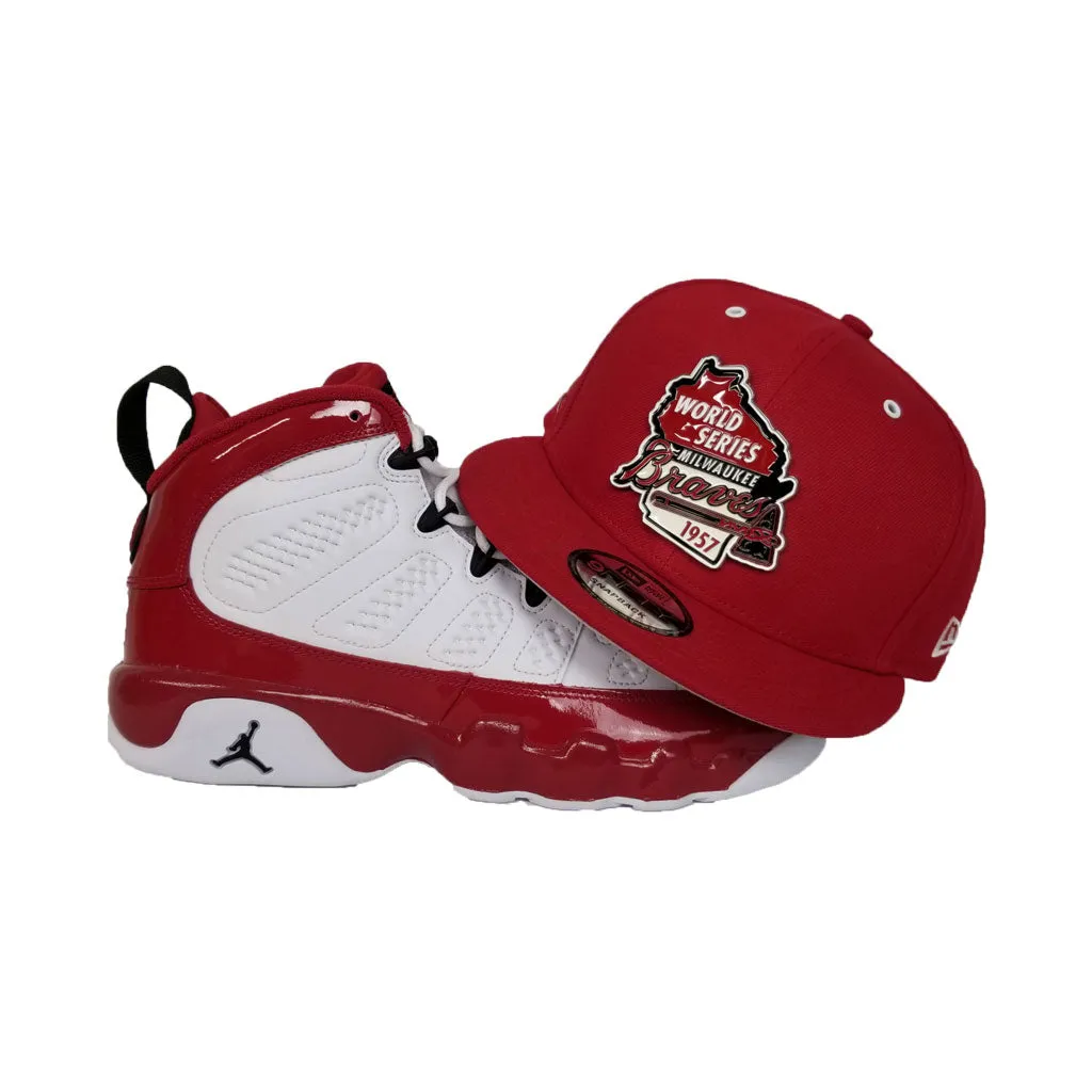 Matching New Era Milwaukee Braves Metal Badge Snapback Hat For Jordan 9 Gym Red