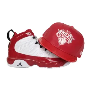 Matching New Era PU Leather New York Knicks Snapback Hat For Jordan 9 Gym Red