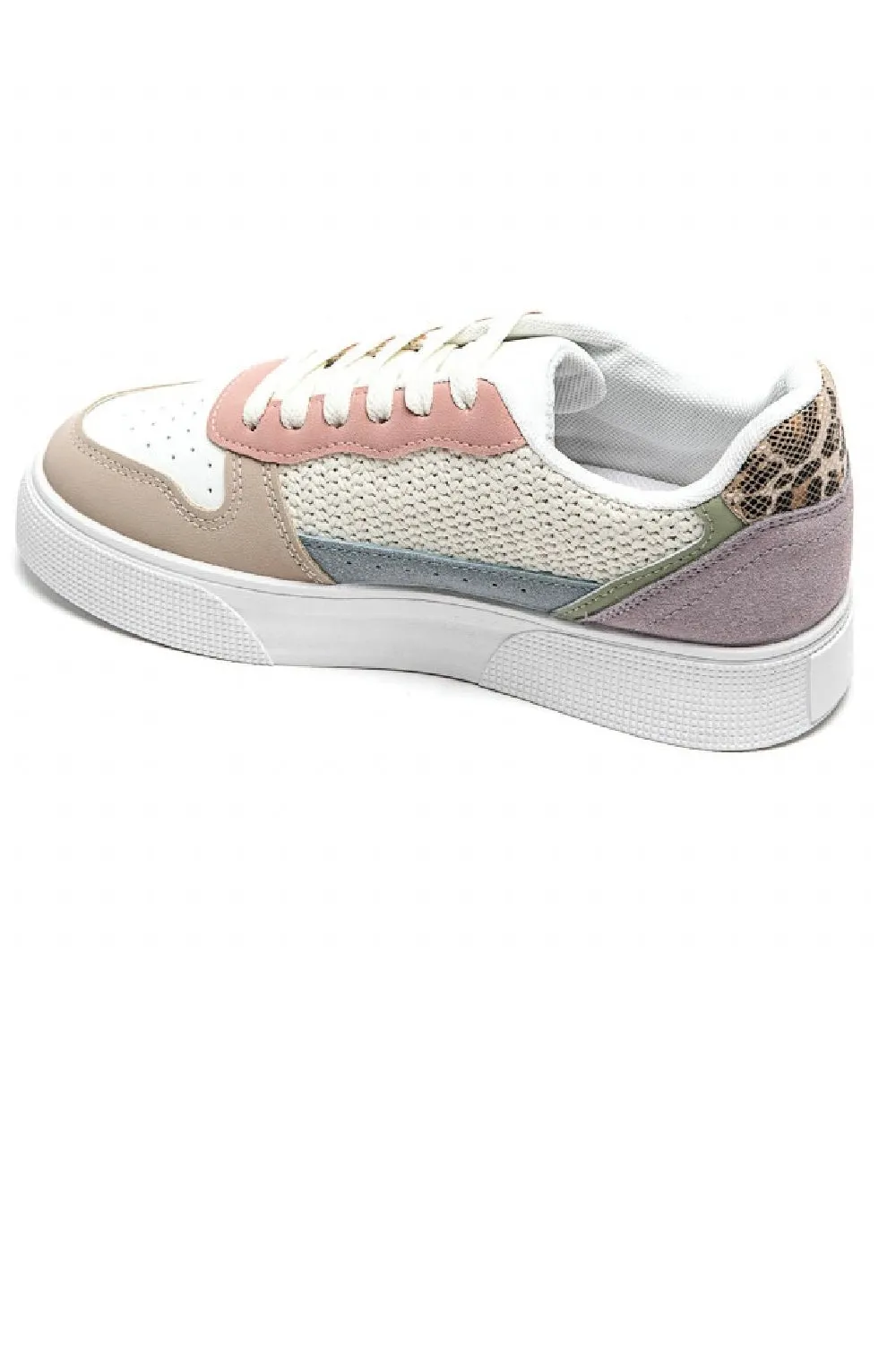 MULTI COLOURED LEOPARD CHUNKY FLAT LACE UP TRAINER