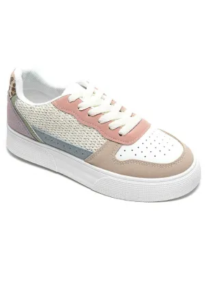 MULTI COLOURED LEOPARD CHUNKY FLAT LACE UP TRAINER