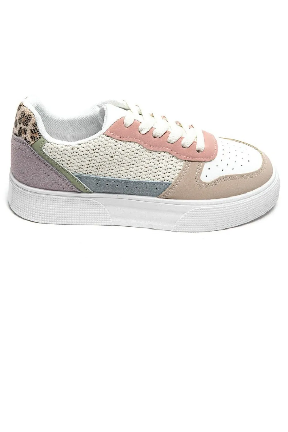 MULTI COLOURED LEOPARD CHUNKY FLAT LACE UP TRAINER