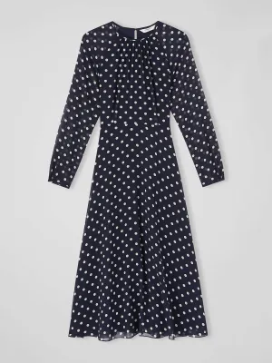Navy polka dot midi dress