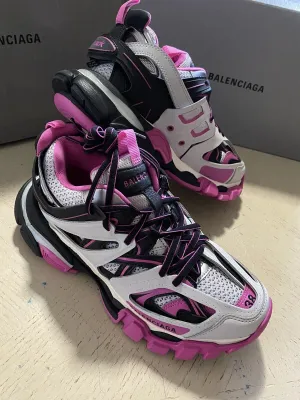 NIB $1050 Balenciaga Women Track LED Sneakers Shoes Gray/Pink 8 US/38 Eu