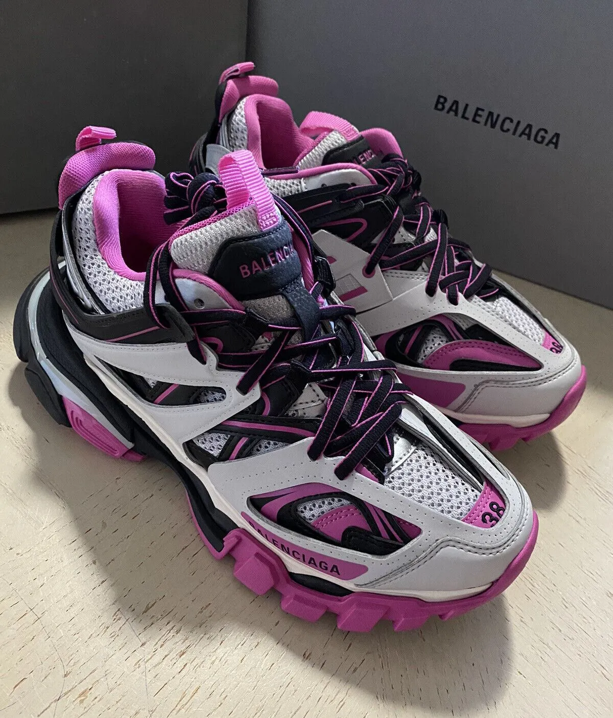 NIB $1050 Balenciaga Women Track LED Sneakers Shoes Gray/Pink 8 US/38 Eu