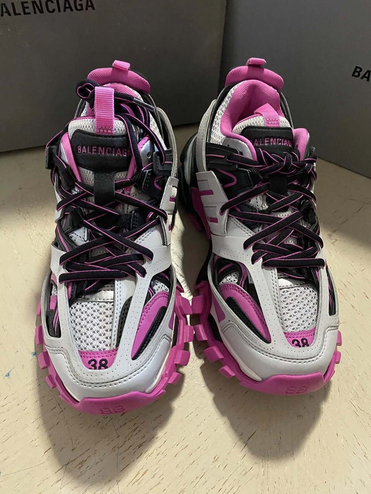 NIB $1050 Balenciaga Women Track LED Sneakers Shoes Gray/Pink 8 US/38 Eu