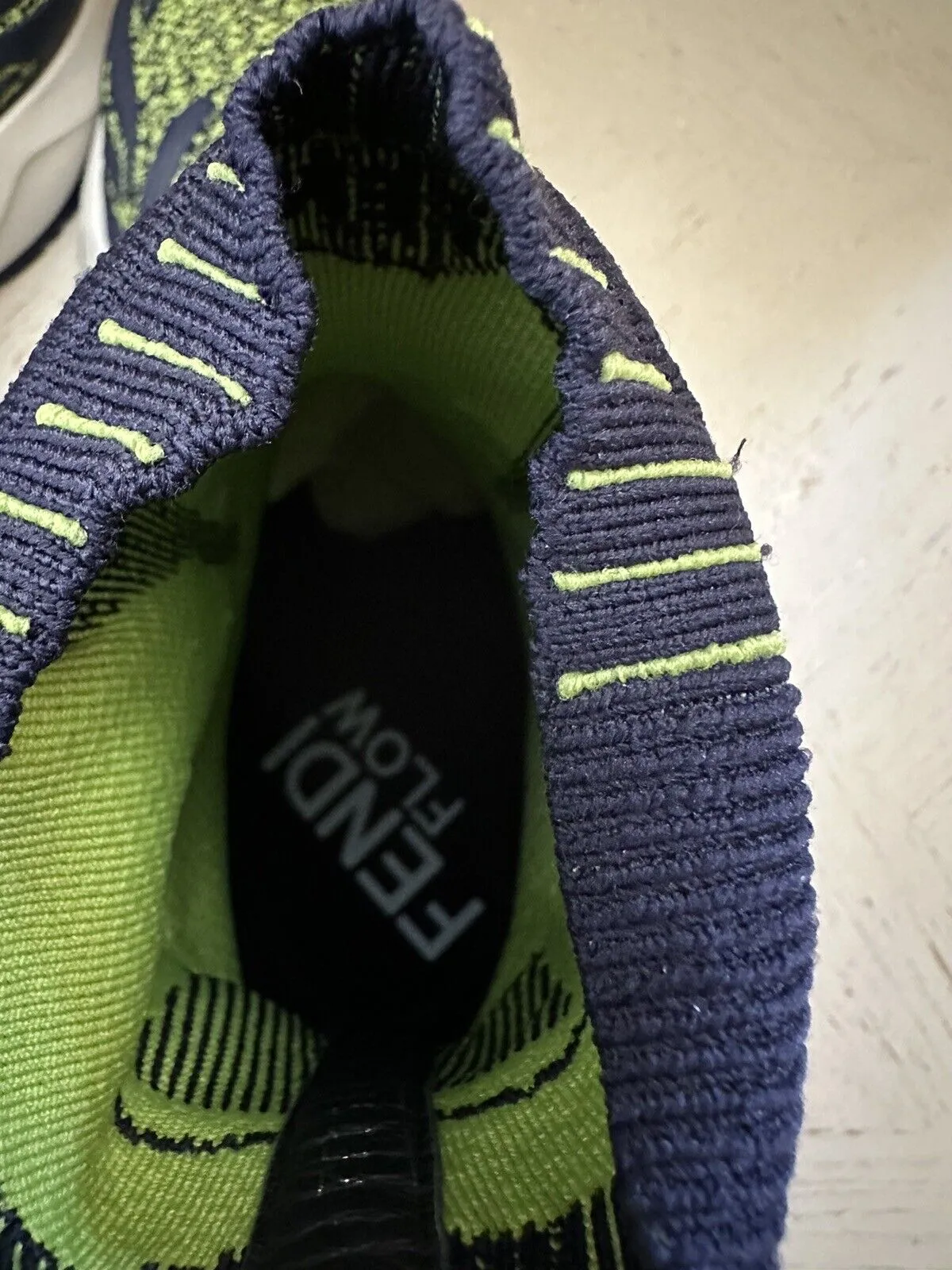 NIB $1190 Fendi Men Contrast Knit High Top Sneakers Shoes Navy/Green 12 US/11 UK