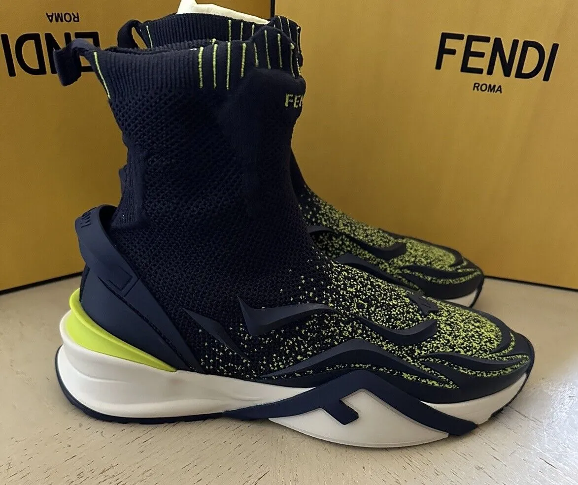 NIB $1190 Fendi Men Contrast Knit High Top Sneakers Shoes Navy/Green 12 US/11 UK