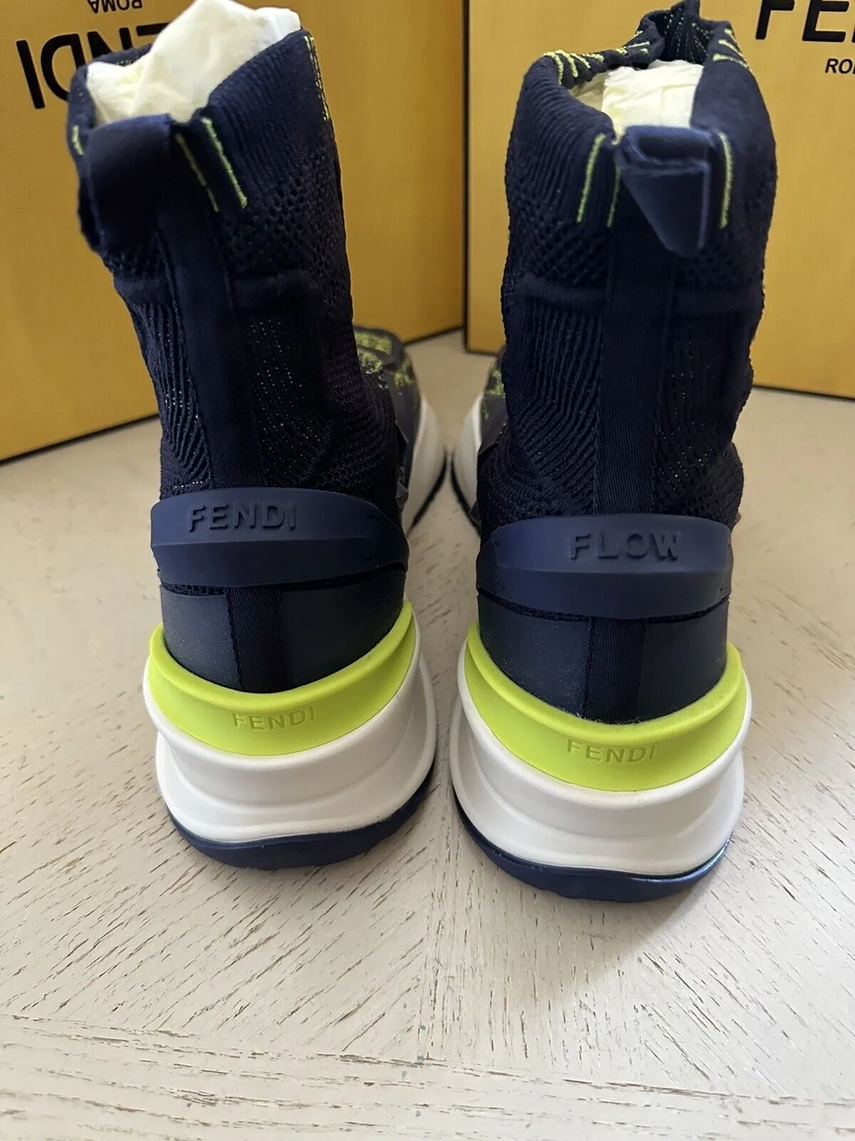 NIB $1190 Fendi Men Contrast Knit High Top Sneakers Shoes Navy/Green 12 US/11 UK
