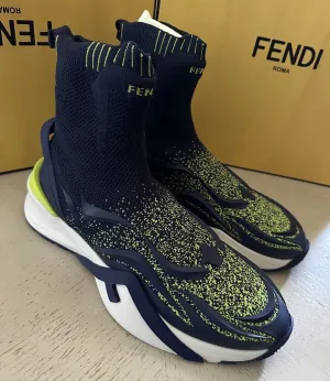 NIB $1190 Fendi Men Contrast Knit High Top Sneakers Shoes Navy/Green 12 US/11 UK