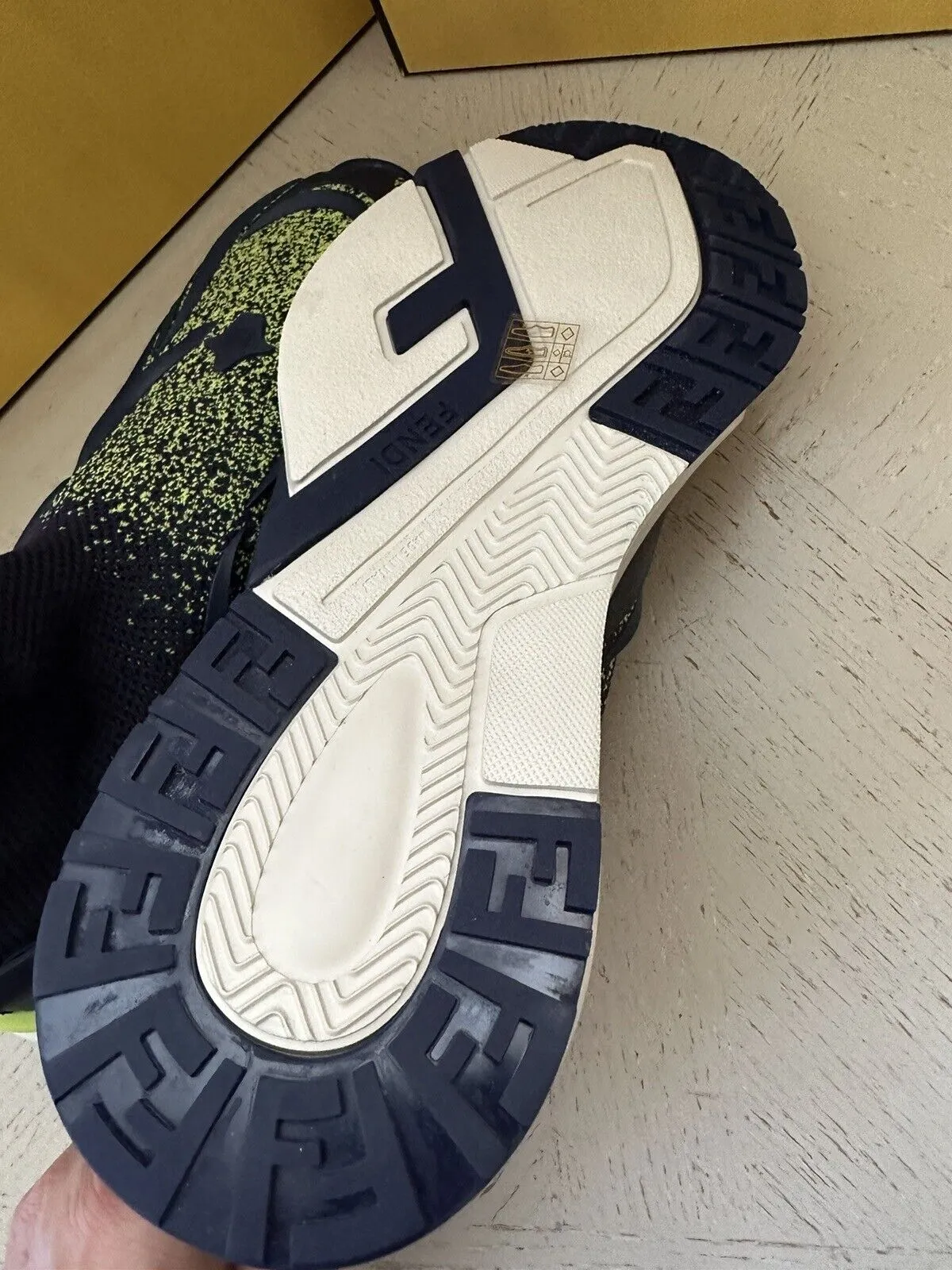 NIB $1190 Fendi Men Contrast Knit High Top Sneakers Shoes Navy/Green 12 US/11 UK