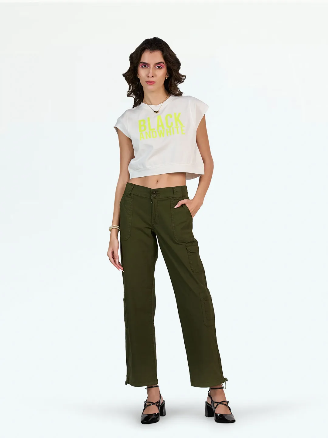 Olive Double Button Parachute Pants