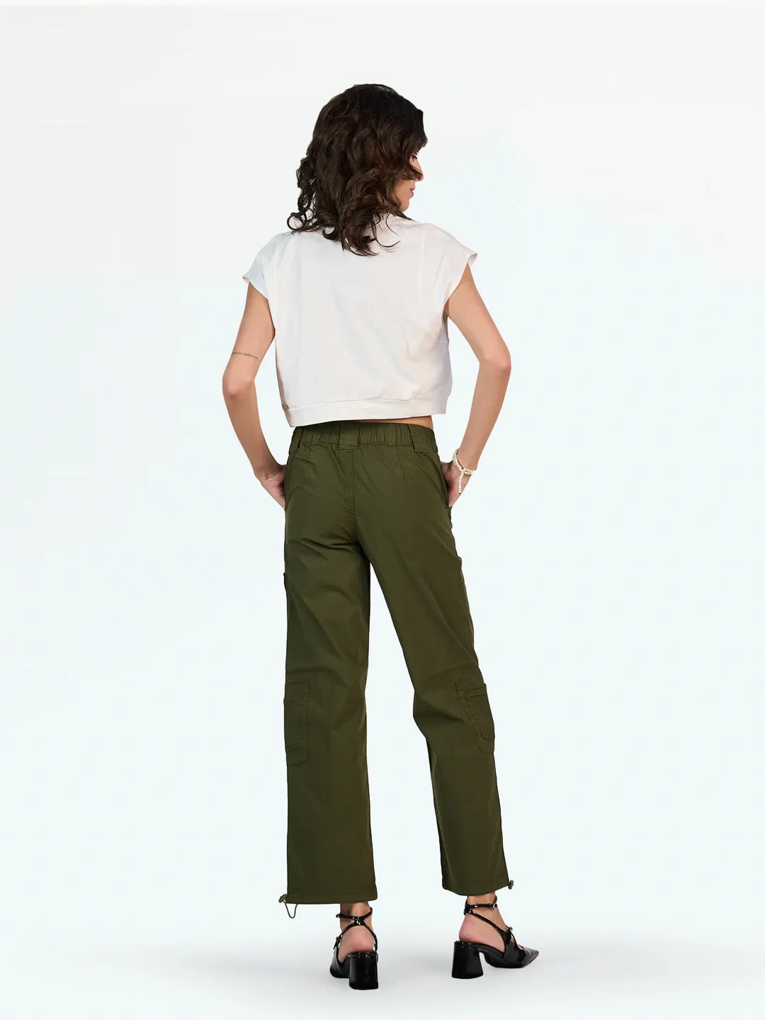 Olive Double Button Parachute Pants