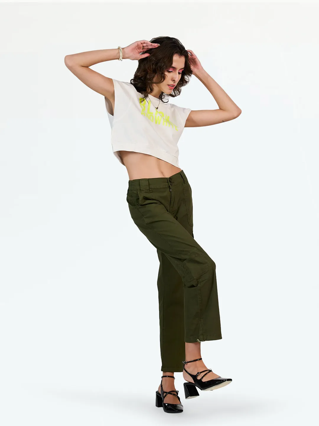 Olive Double Button Parachute Pants