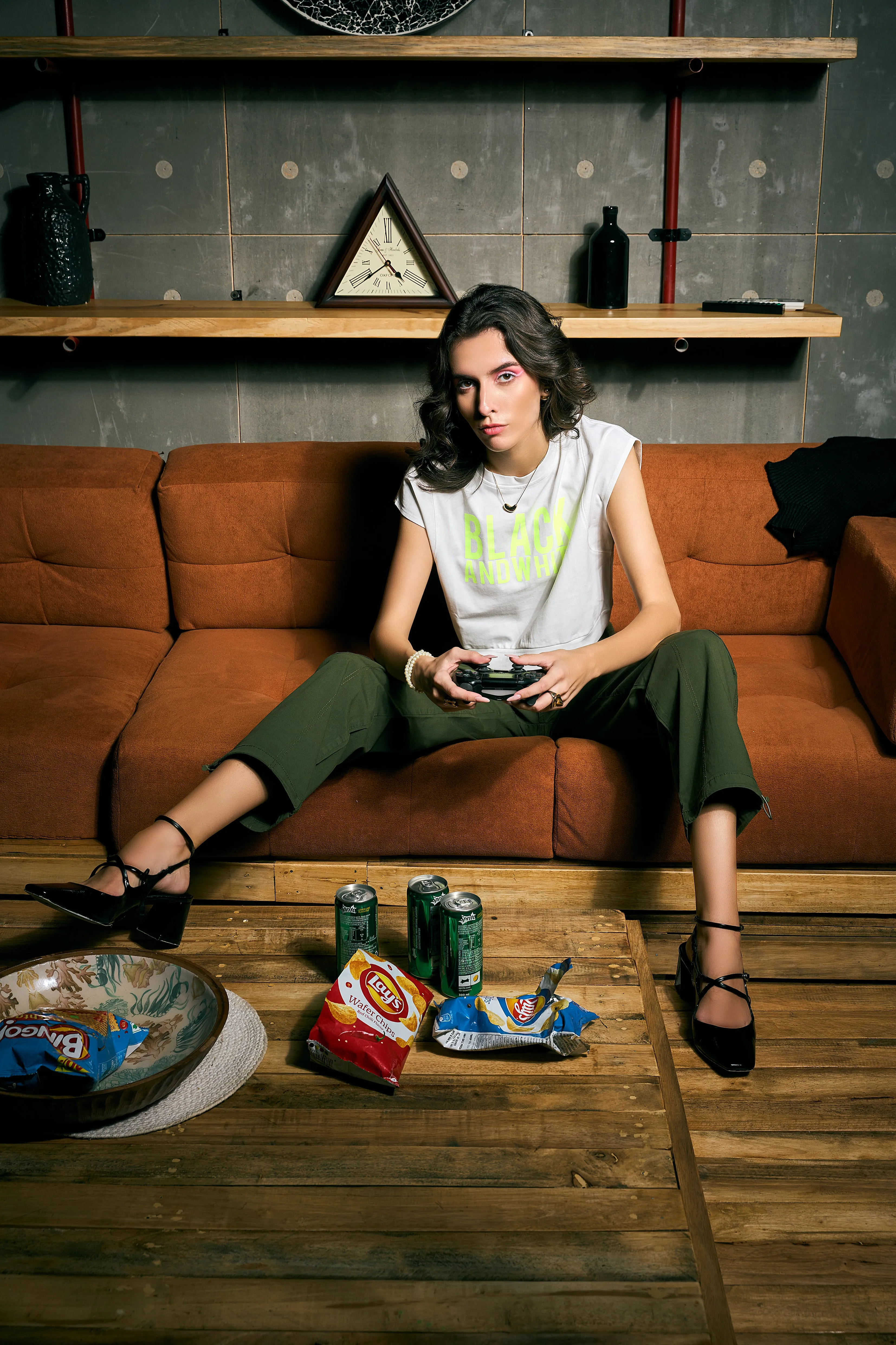 Olive Double Button Parachute Pants