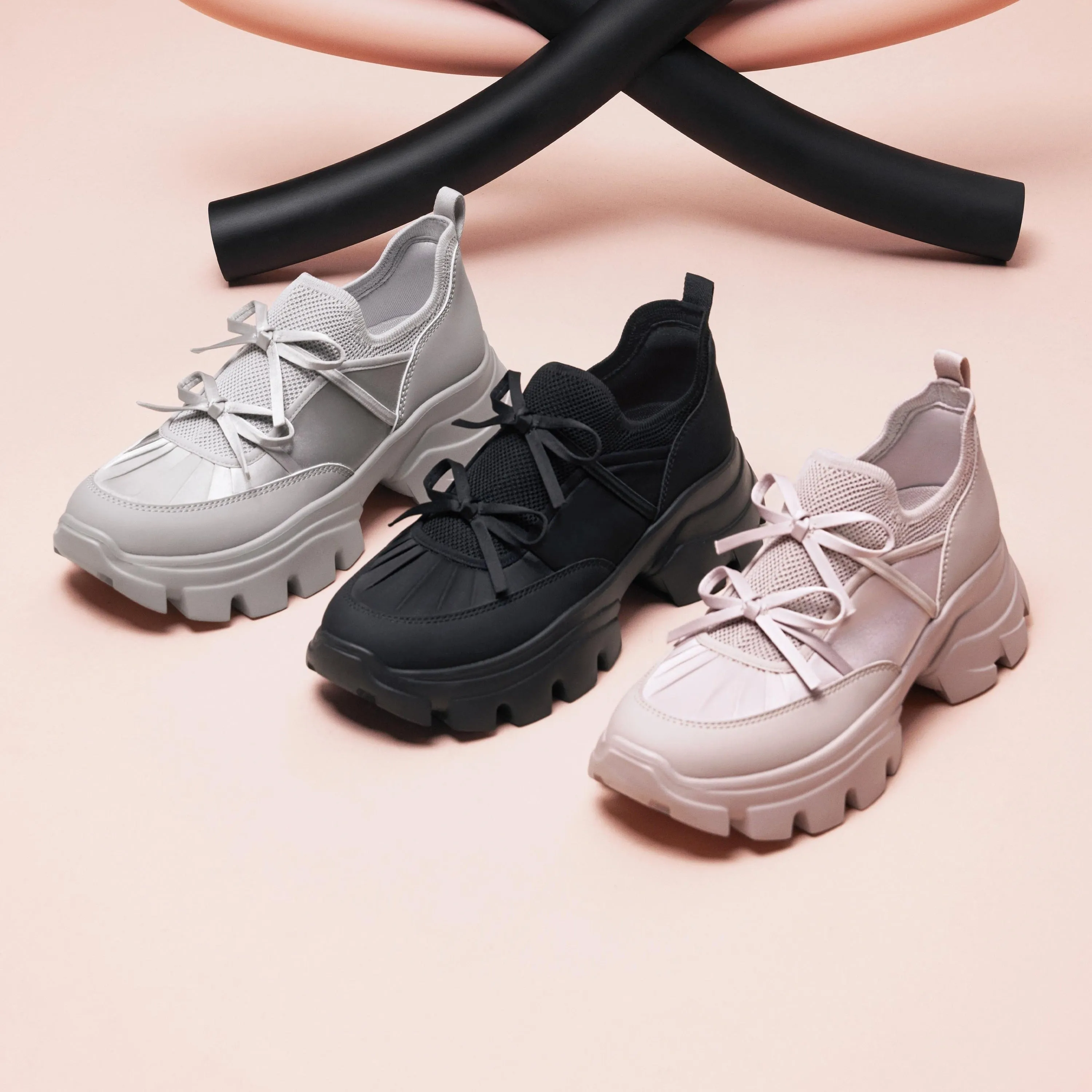Pastel Bows Satin Chunky Sneakers