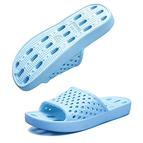 Shower Shoes Men Women Non Slip Bathroom House Slippers College Dorm Room Essentials for Girls Kids Shower Sandals Swimming Water Shoe (Light Blue,EU40-41)