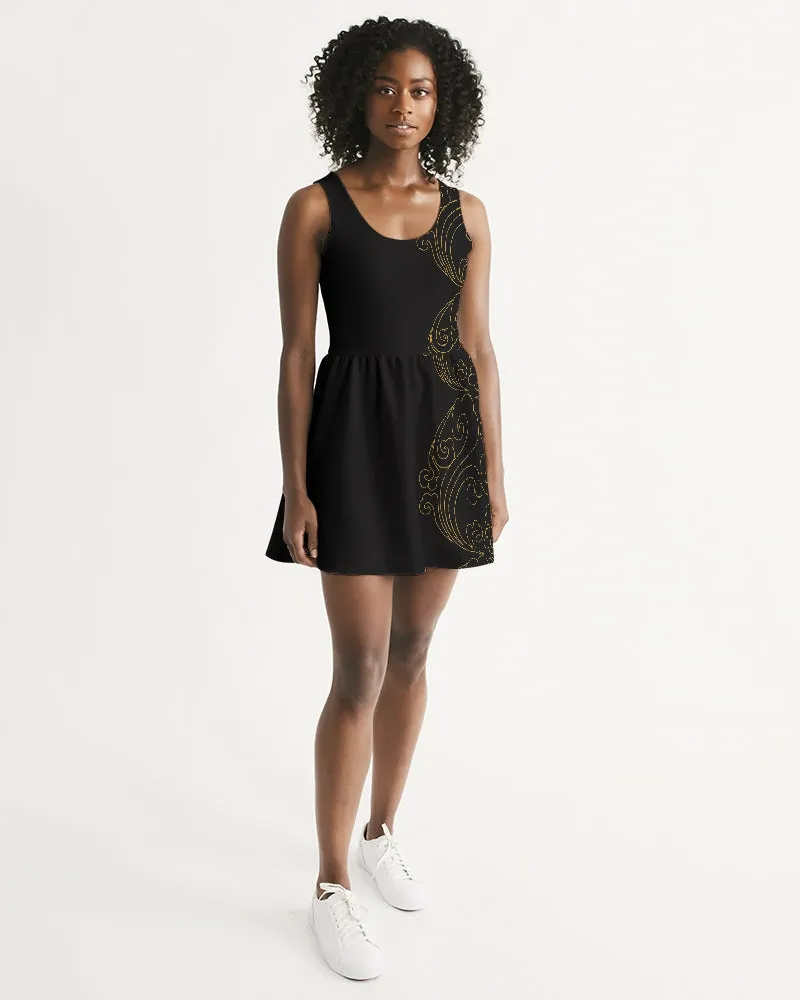 SMF Lucky Clouds Feminine Scoop Neck Skater Dress