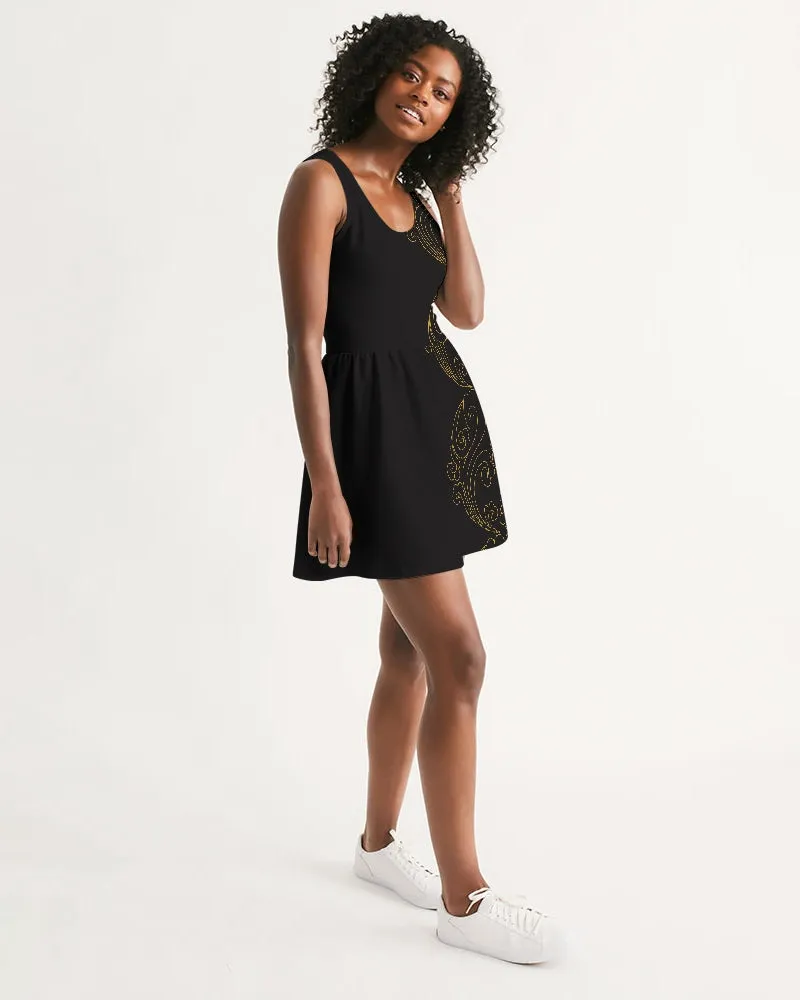 SMF Lucky Clouds Feminine Scoop Neck Skater Dress
