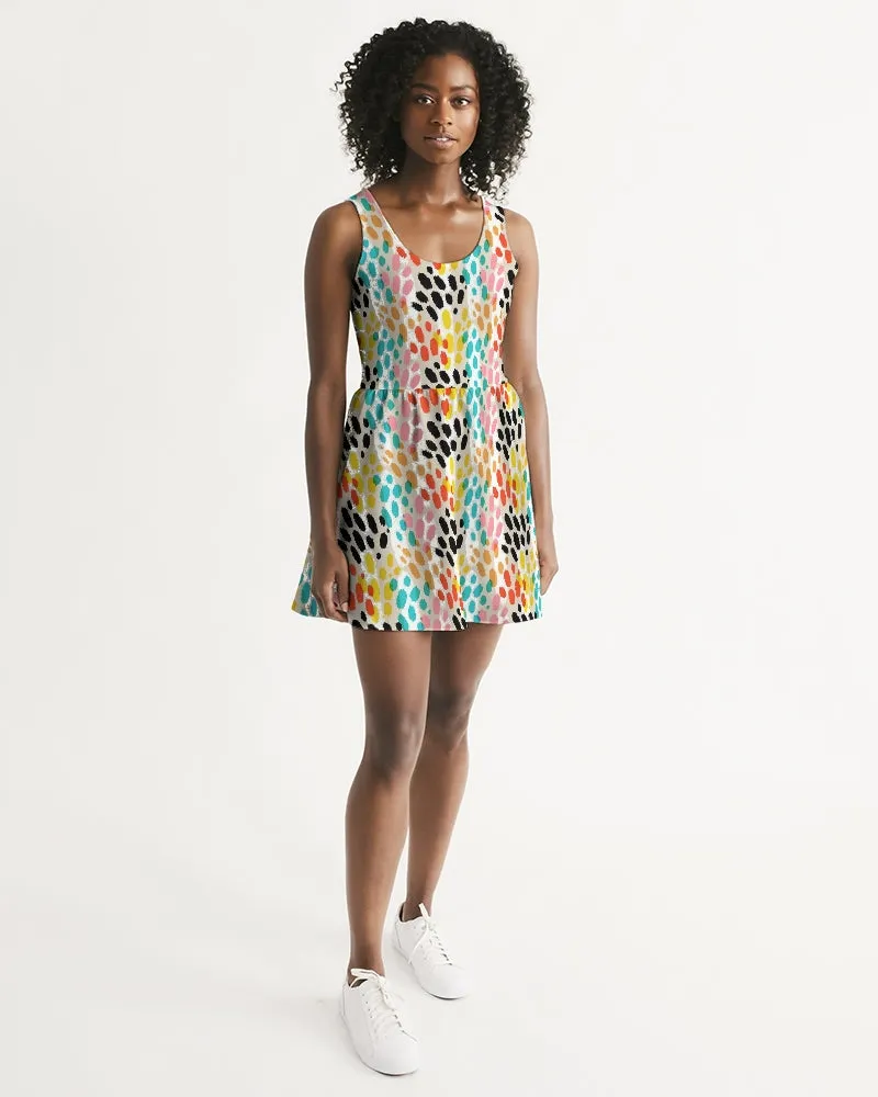 SMF Multi Cheetah Feminine Scoop Neck Skater Dress