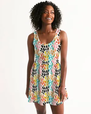 SMF Multi Cheetah Feminine Scoop Neck Skater Dress