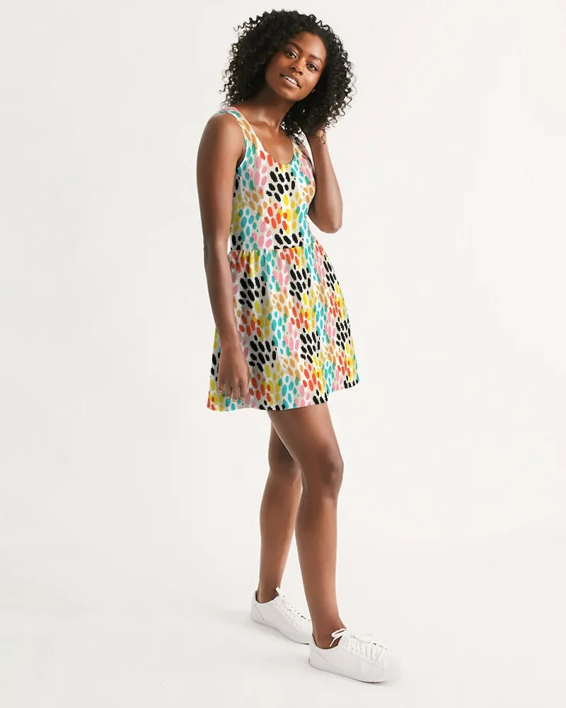 SMF Multi Cheetah Feminine Scoop Neck Skater Dress