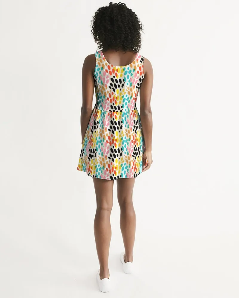 SMF Multi Cheetah Feminine Scoop Neck Skater Dress