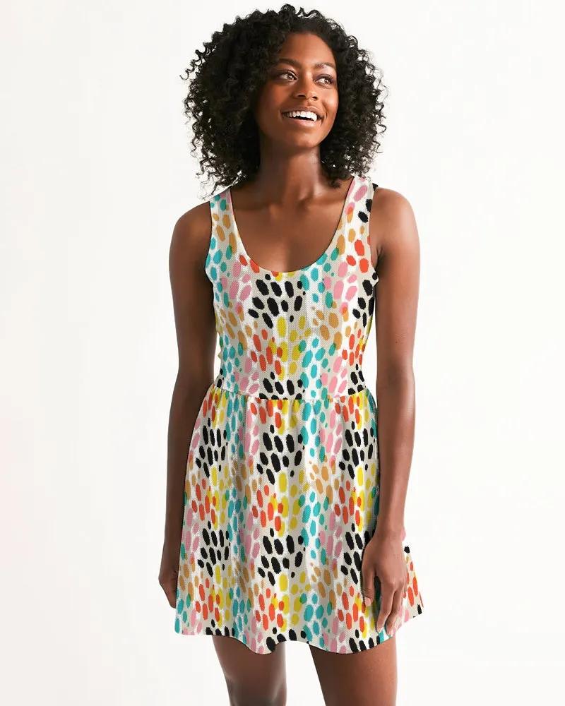SMF Multi Cheetah Feminine Scoop Neck Skater Dress