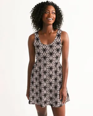 SMF Pink Leaf Geo Feminine Scoop Neck Skater Dress