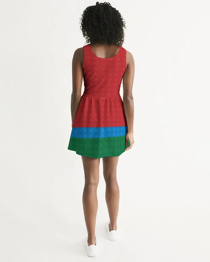 SMF Primary Color Feminine Scoop Neck Skater Dress
