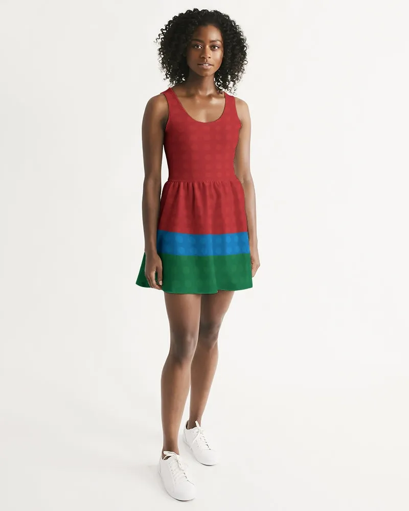 SMF Primary Color Feminine Scoop Neck Skater Dress