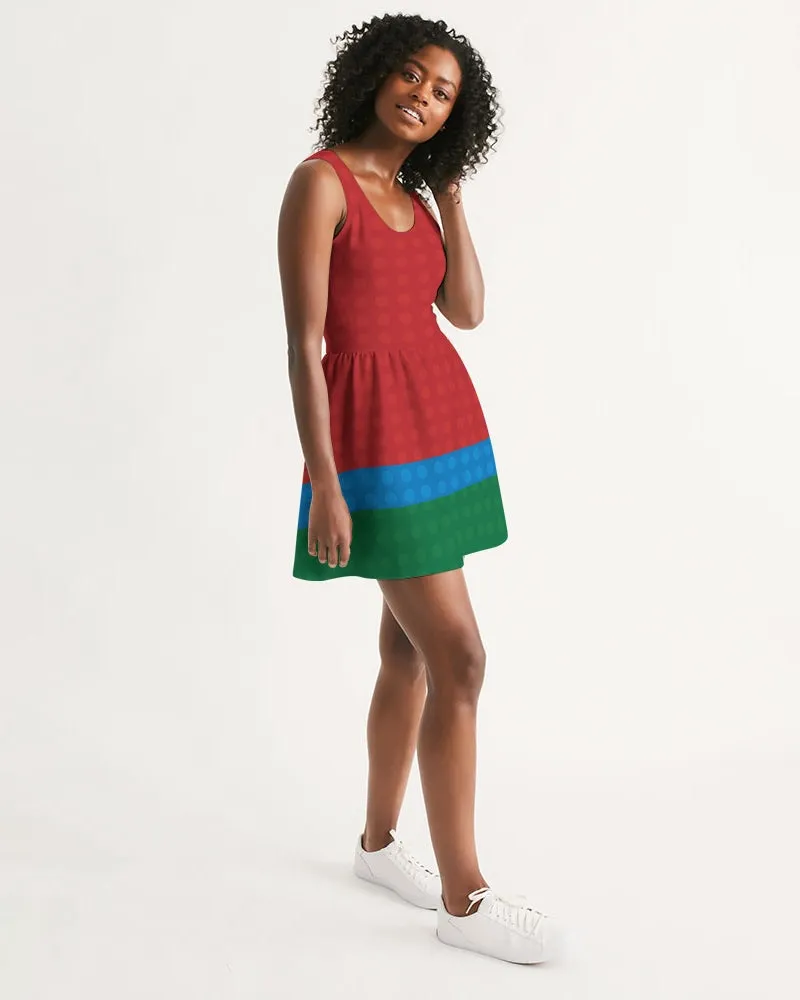 SMF Primary Color Feminine Scoop Neck Skater Dress