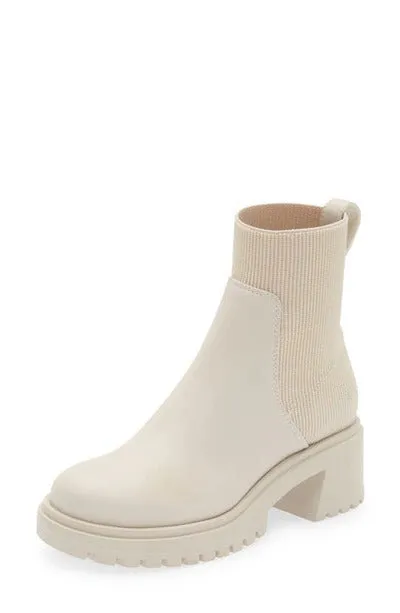 Steve Madden Holley Bone Chunky Block Heel Rounded Toe Pull On Ankle Boots
