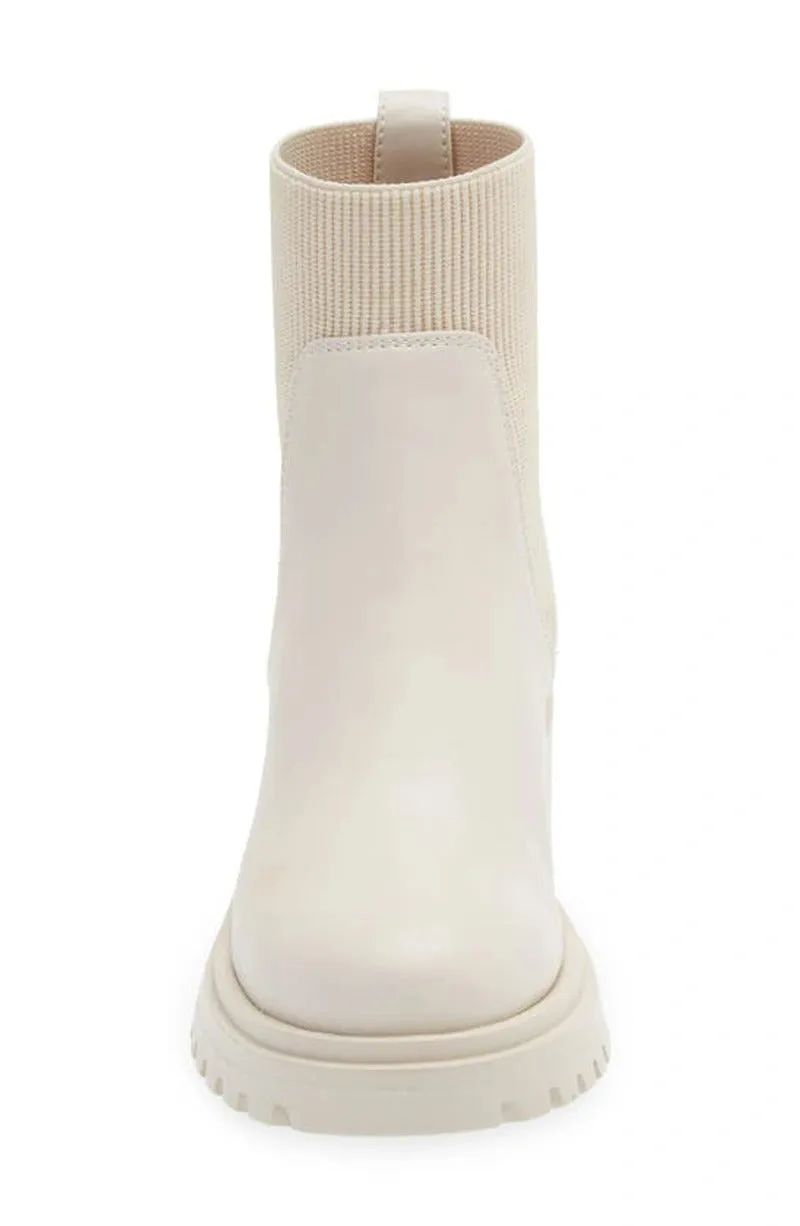 Steve Madden Holley Bone Chunky Block Heel Rounded Toe Pull On Ankle Boots