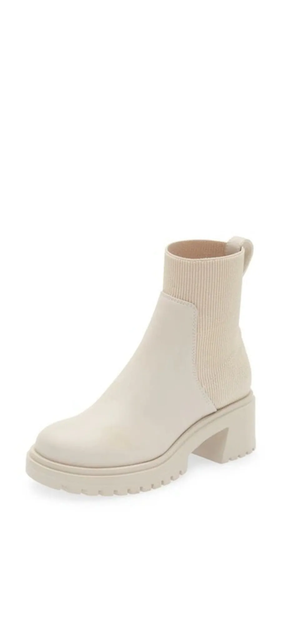 Steve Madden Holley Bone Chunky Block Heel Rounded Toe Pull On Ankle Boots