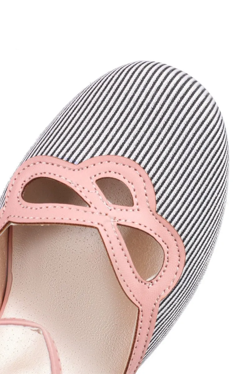 Stripe & Polka Dots Buckled High Heel Shoes