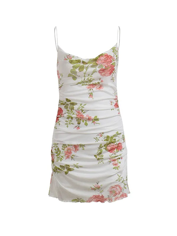 TastyHottie - Vintage Floral Ruched Mesh Bodycon Dress