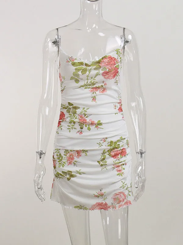 TastyHottie - Vintage Floral Ruched Mesh Bodycon Dress
