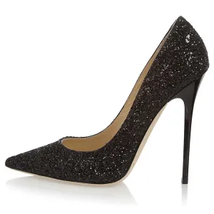 Tucomosi Black Sequin Single Shoes Point Toe High Heels Stiletto