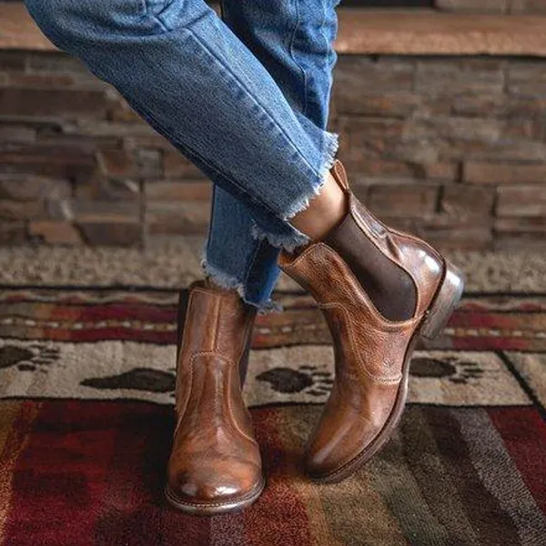 vintage low heel pull on ankle boots