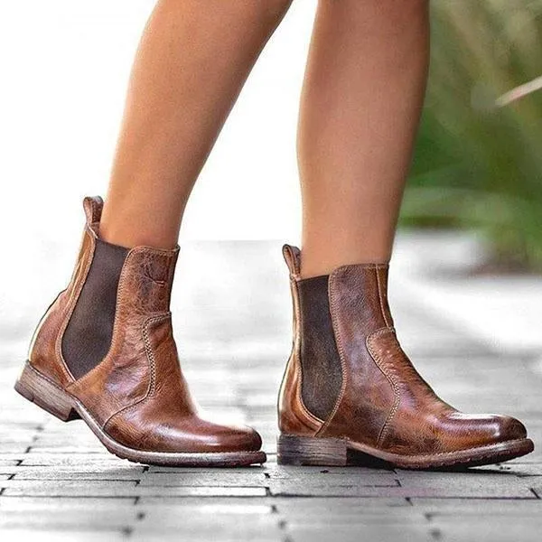 vintage low heel pull on ankle boots