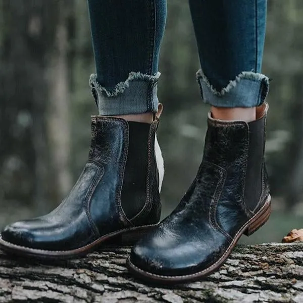 vintage low heel pull on ankle boots