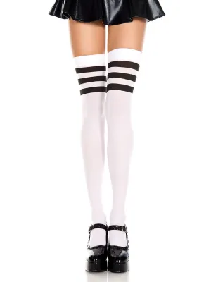 White and Black Athlete Stripe Opaque Stockings - One Size