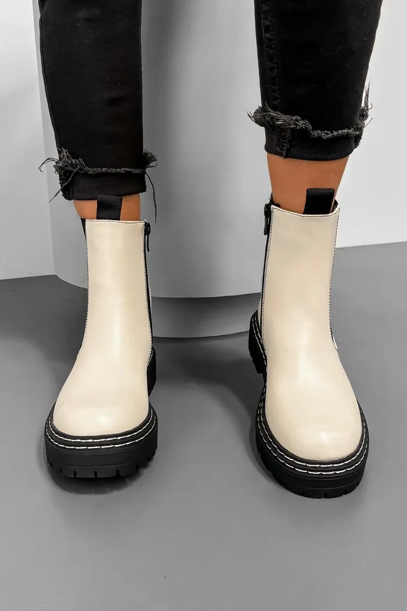 WILLOW Chelsea Ankle Boots - Cream PU