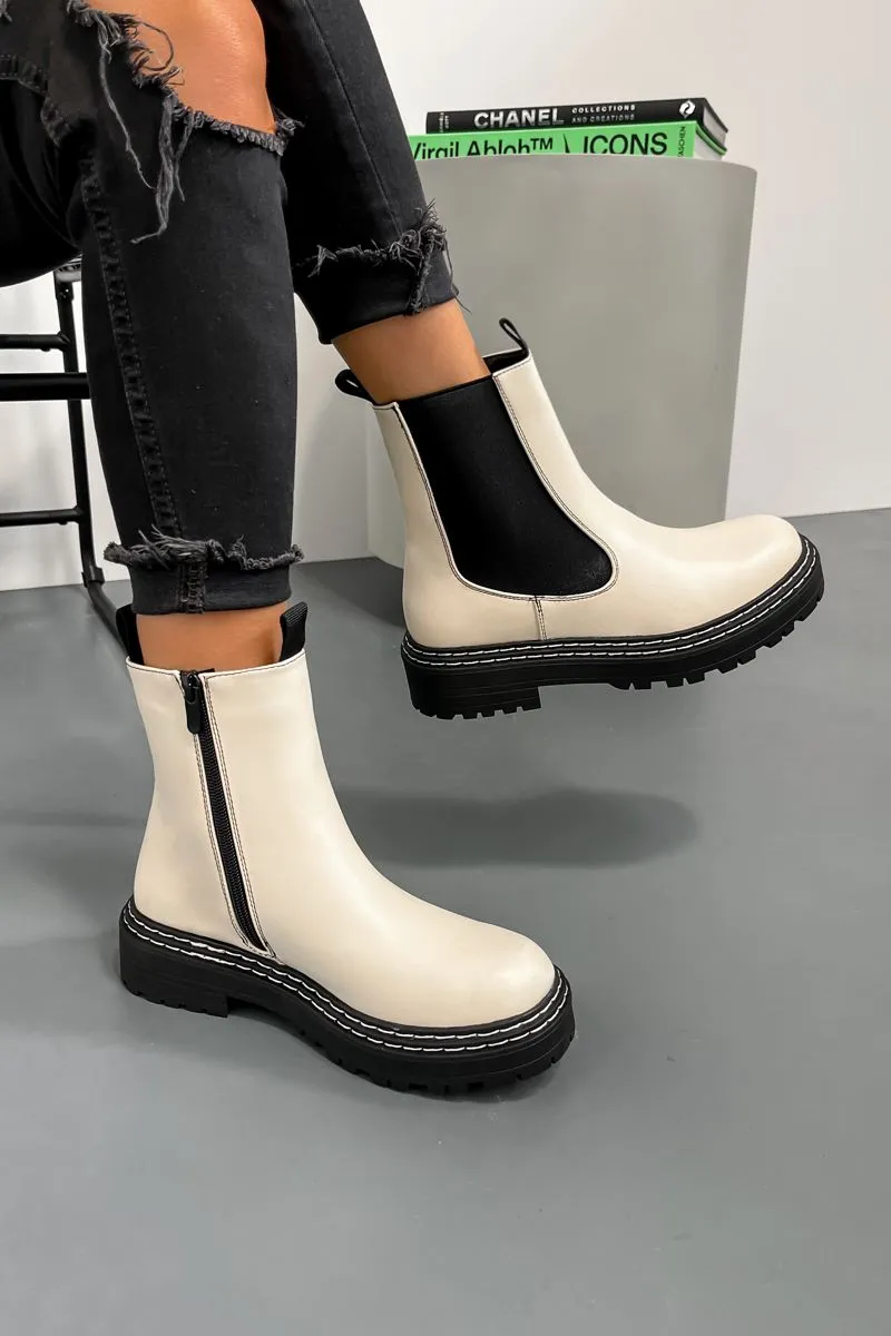 WILLOW Chelsea Ankle Boots - Cream PU