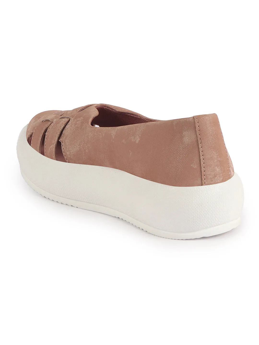 Women Peach Double Strap Velvet Height Enhancer Slip On Sneakers|Anti Skid Sole|Slip On Shoe|Office Wear