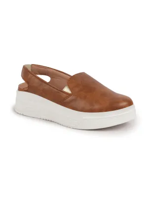 Women Tan Height Enhancer Elastic Closure Back Strap Platform Heel Slip On Shoes|Stylish|Chunky|Weekend|Classic Sneaker Shoes Women Tan Height Enhancer Elastic Closure Back Strap Platform Heel Slip On Shoes|Stylish|Chunky|Weekend|Classic Sneaker Shoes